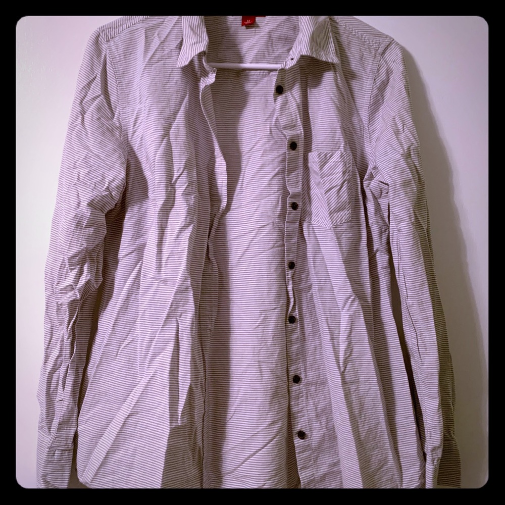 Gray and white striped button down shirt